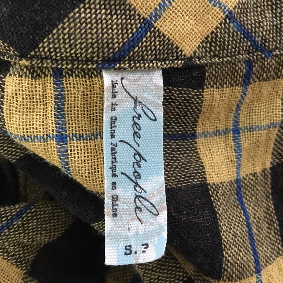 Free People Plaid Button Down Yellow Black Small - Picture 5 of 10